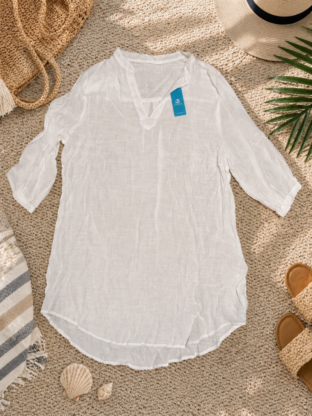 Cupshe NWT White Sheer Beach Cover Up Tunic Dress Size Large coastal